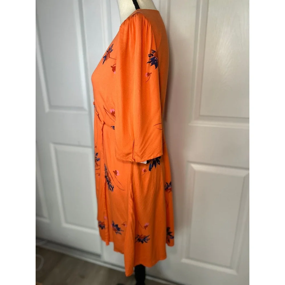 NWT Free‎ People Red Combo Floral Print V Neck Mini Dress Size S Orange